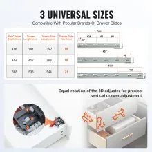 VEVOR 6 Pairs of 381mm Drawer Bottom Side Mount Rails, Heavy Duty Full Ball Bearing Extension Steel Track, Soft-Close Noiseless Guide Glides Cabinet Kitchen Runners with Locking Mechanism, 100 Lbs
