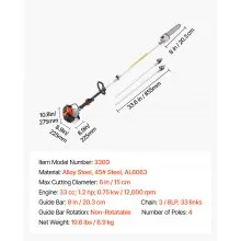 Gas Pole Saw 33CC 2-Stroke Extendable Cordless Tree Trimmer 8 in Cutting Bar