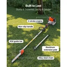 Gas Pole Saw 52CC 2-Stroke Extendable Cordless Tree Trimmer 14in Cutting Bar