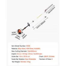 Gas Pole Saw 52CC 2-Stroke Extendable Cordless Tree Trimmer 14in Cutting Bar