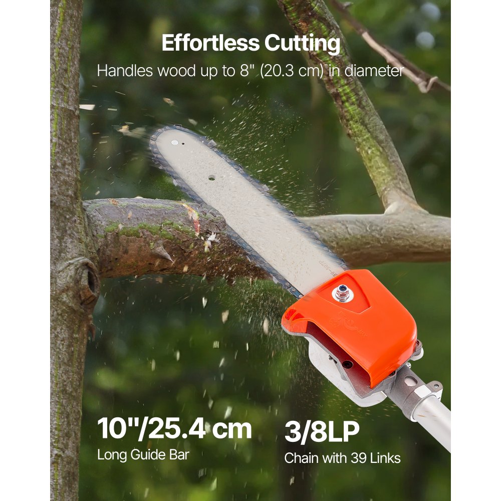 VEVOR Gas Pole Saw, 33CC 2 Stroke Gas Powered Pole Saws with 20.3 cm Cutting Bar, Cordless Tree Trimmer with 850ml Fuel Tank, 2.08 to 3.58 m  Extendable, Powerful Chainsaw for Tree Trimming Pruning