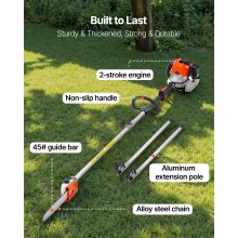 VEVOR Gas Powered Pole Saw 43CC 2-Stroke Cordless Tree Trimmer 10in Cutting Bar