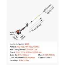 Gas Pole Saw 25CC 2-Stroke Extendable Cordless Tree Trimmer 12 in Cutting Bar