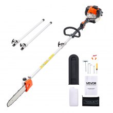 VEVOR Gas Pole Saw, 25CC 2 Stroke Gas Powered Pole Saws with 12 in Cutting Bar, Cordless Tree Trimmer with 23 fl.oz Fuel Tank, 7 to 12 ft Extendable, Powerful Chainsaw for Tree Trimming Pruning