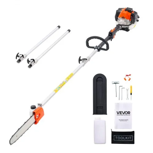 VEVOR Gas Pole Saw, 25CC 2 Stroke Gas Powered Pole Saws with 12 in Cutting Bar, Cordless Tree Trimmer with 23 fl.oz Fuel Tank, 7 to 12 ft Extendable, Powerful Chainsaw for Tree Trimming Pruning