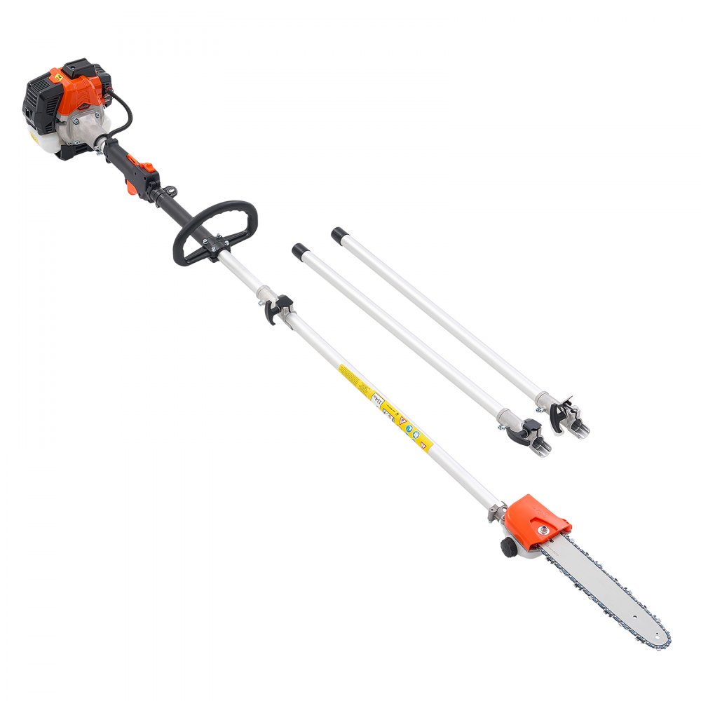 VEVOR Gas Pole Saw, 25CC 2 Stroke Gas Powered Pole Saws with 12 in Cutting Bar, Cordless Tree Trimmer with 23 fl.oz Fuel Tank, 7 to 12 ft Extendable, Powerful Chainsaw for Tree Trimming Pruning