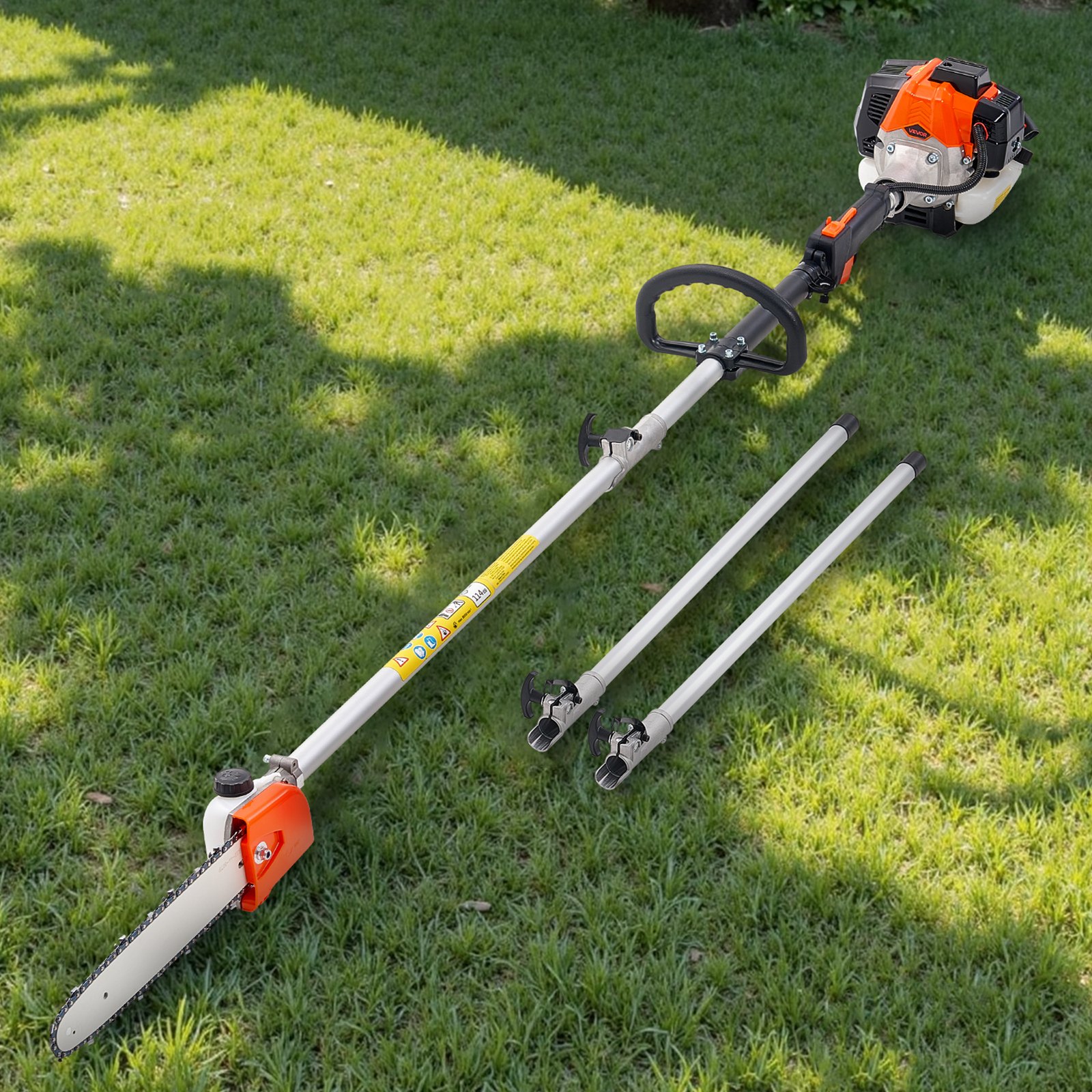 VEVOR Gas Pole Saw, 25CC 2 Stroke Gas Powered Pole Saws with 12 in Cutting Bar, Cordless Tree Trimmer with 23 fl.oz Fuel Tank, 7 to 12 ft Extendable, Powerful Chainsaw for Tree Trimming Pruning