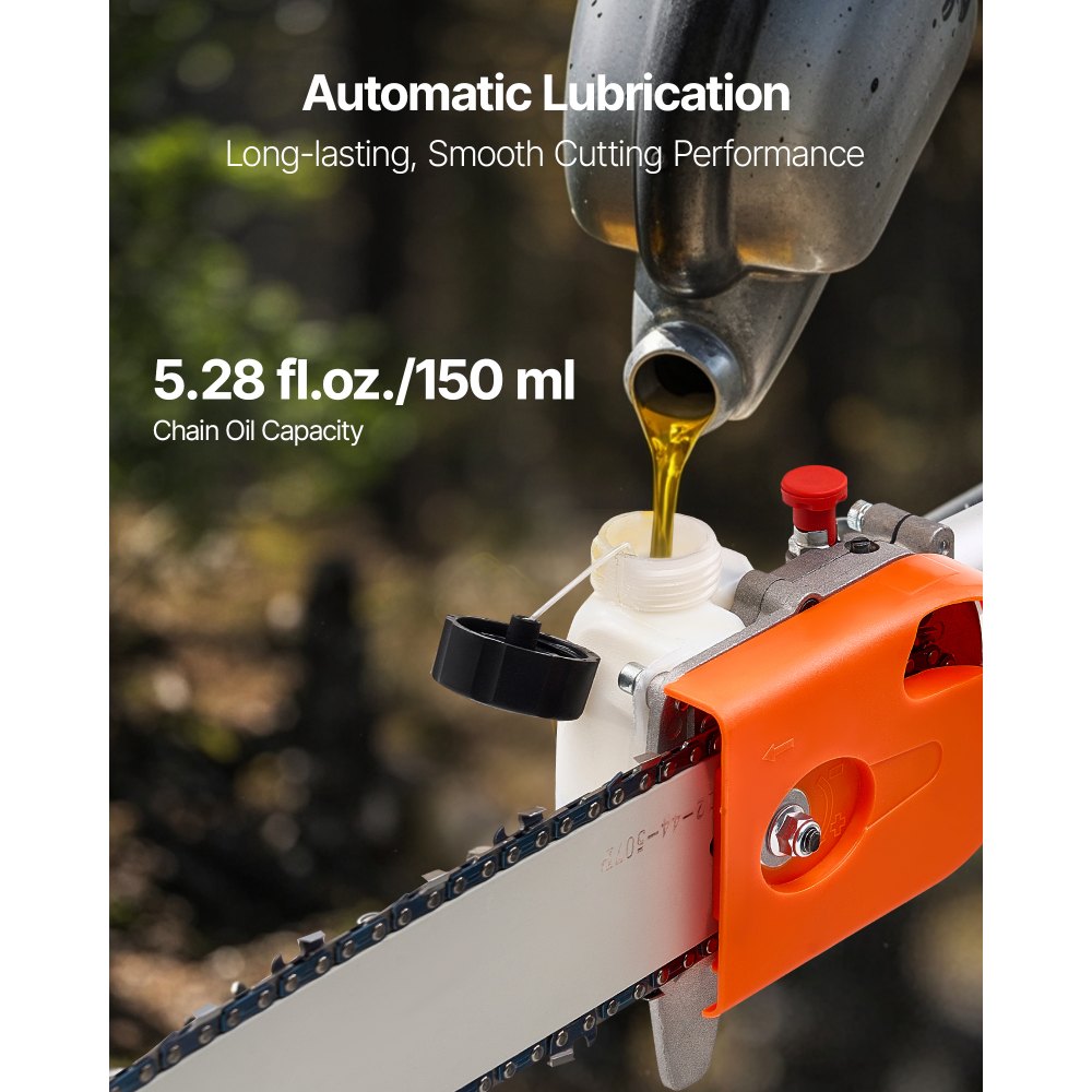 VEVOR Gas Pole Saw, 43CC 2 Stroke Gas Powered Pole Saws with 12 in Cutting Bar, Cordless Tree Trimmer with Rotatable Head, 7.1 to 12 ft Extendable, Powerful Chainsaw for Tree Trimming Pruning