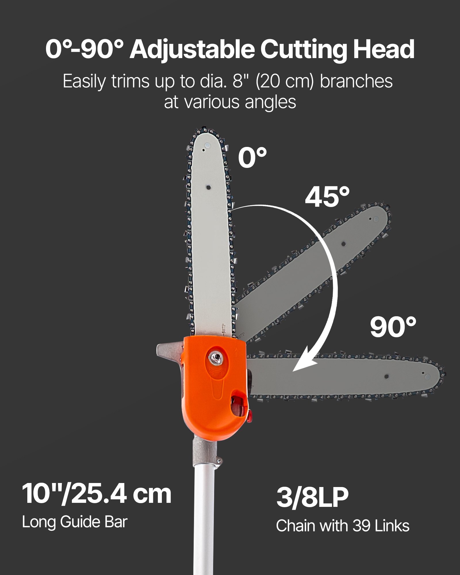 VEVOR Gas Pole Saw, 43CC 2 Stroke Gas Powered Pole Saws with 12 in Cutting Bar, Cordless Tree Trimmer with Rotatable Head, 7.1 to 12 ft Extendable, Powerful Chainsaw for Tree Trimming Pruning
