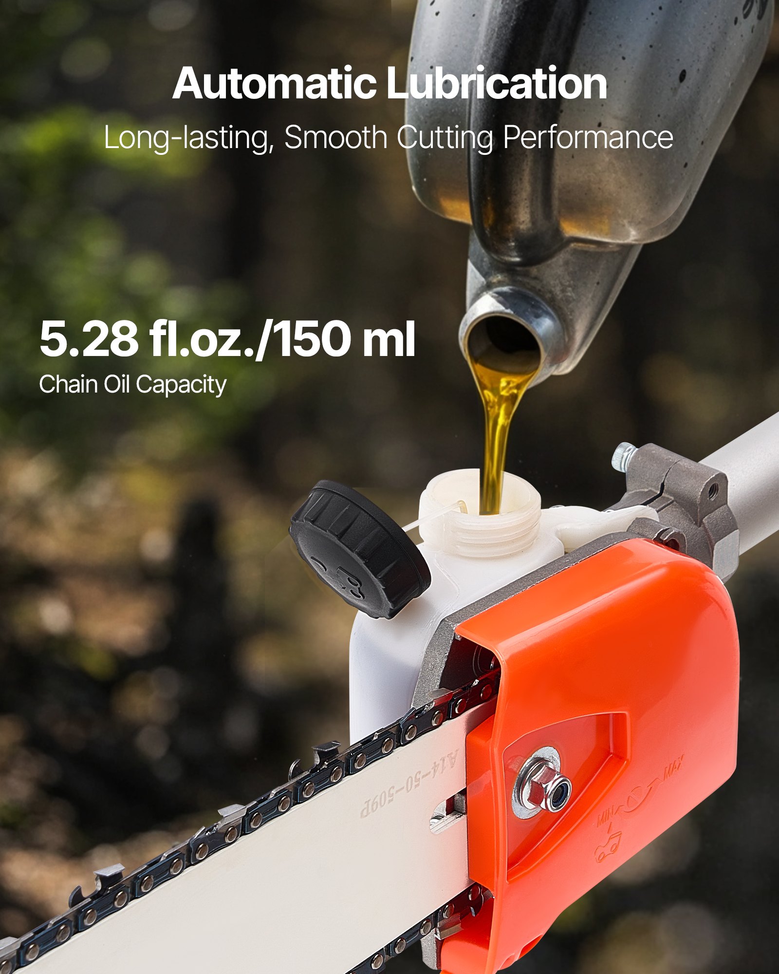 VEVOR Gas Pole Saw, 52CC 2 Stroke Gas Powered Pole Saws with 35.6 cm Cutting Bar, Cordless Tree Trimmer with 850ml Fuel Tank, 2.2 to 2.94 m  Extendable, Powerful Chainsaw for Tree Trimming Pruning