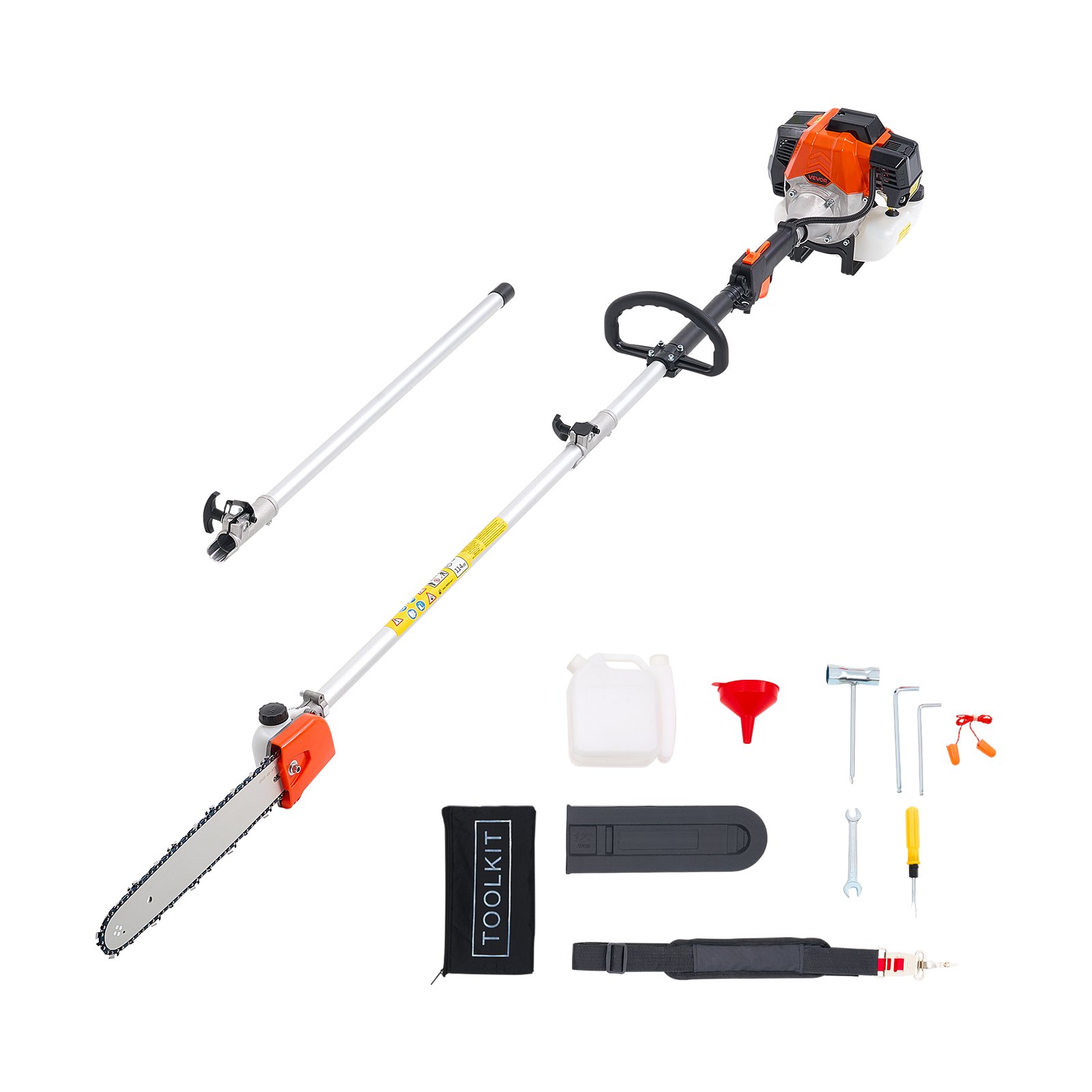 VEVOR Gas Pole Saw, 52CC 2 Stroke Gas Powered Pole Saws with 35.6 cm Cutting Bar, Cordless Tree Trimmer with 850ml Fuel Tank, 2.2 to 2.94 m  Extendable, Powerful Chainsaw for Tree Trimming Pruning