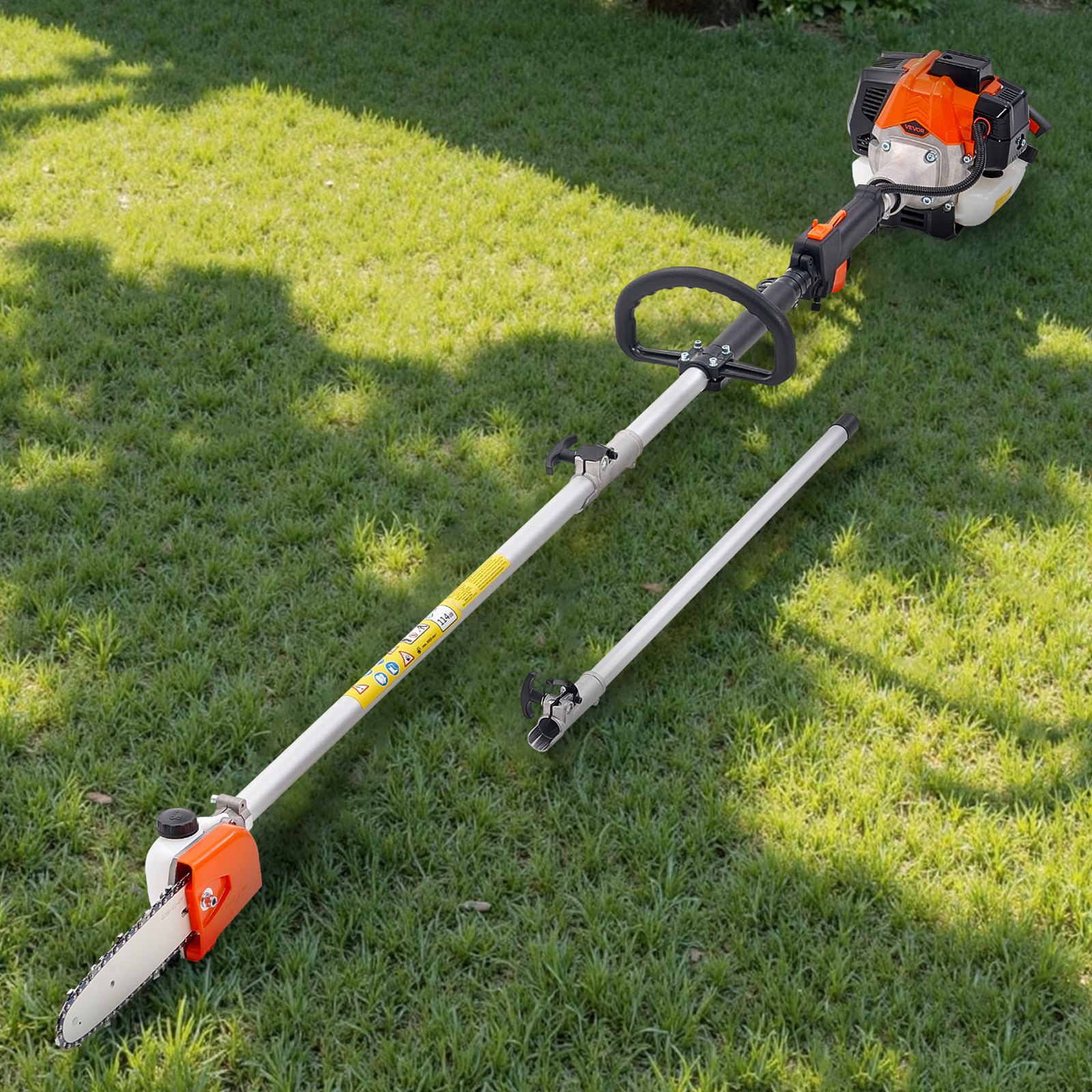 VEVOR Gas Pole Saw, 25CC 2 Stroke Gas Powered Pole Saws with 8 in Cutting Bar, Cordless Tree Trimmer with 23 fl.oz Fuel Tank, 6.5 to 9 ft Extendable, Powerful Chainsaw for Tree Trimming Pruning