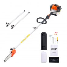 VEVOR Gas Pole Saw, 33CC 2 Stroke Gas Powered Pole Saws with 20.3 cm Cutting Bar, Cordless Tree Trimmer with 850ml Fuel Tank, 2 to 3.5 m  Extendable, Powerful Chainsaw for Tree Trimming Pruning