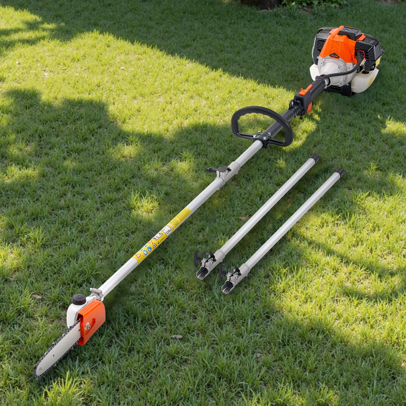 VEVOR Gas Pole Saw, 33CC 2 Stroke Gas Powered Pole Saws with 8 in Cutting Bar, Cordless Tree Trimmer with 30 fl.oz Fuel Tank, 6.7 to 11.6 ft Extendable, Powerful Chainsaw for Tree Trimming Pruning