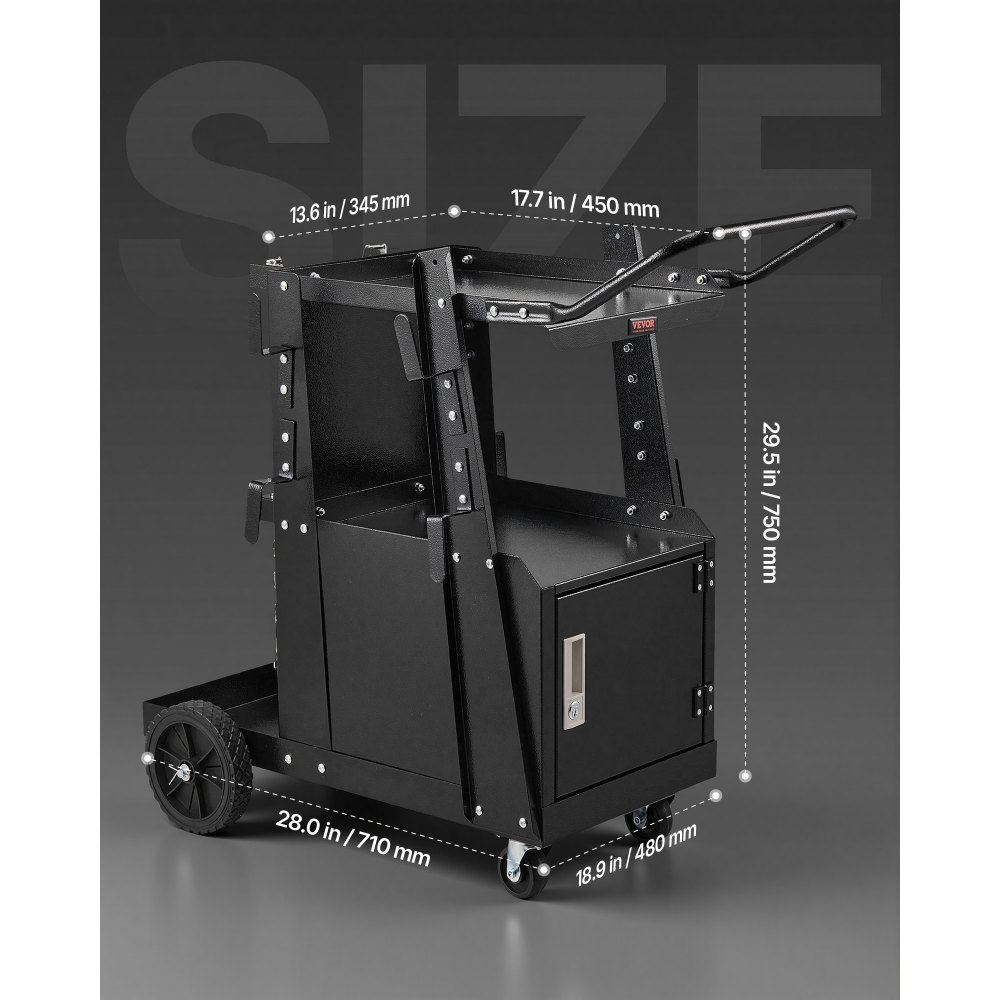 VEVOR Welding Cart, 2-Tier Heavy Duty Welder Cart with Anti-Theft Lockable Cabinet, 265LBS Weight Capacity, 360° Swivel Wheels, Tank Storage Safety Chains, Welding Cabinet for TIG, ARC, Plasma Cutter