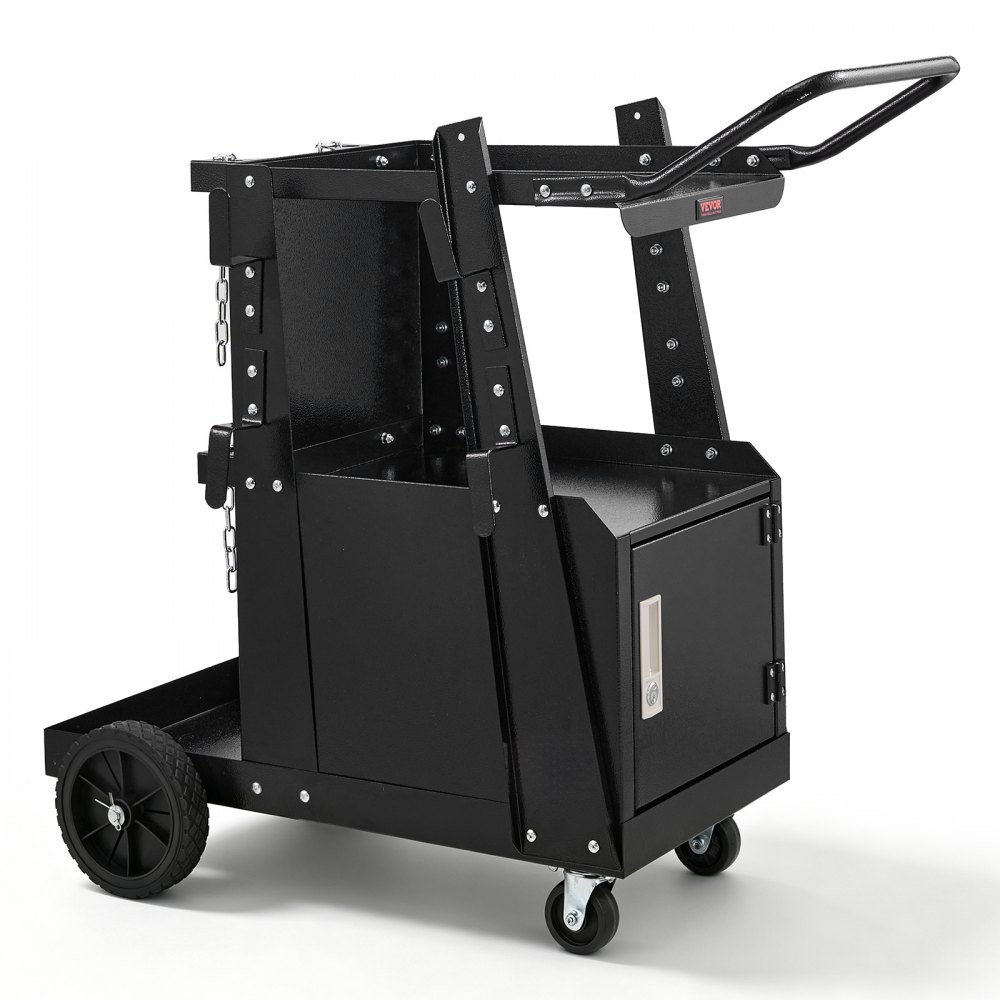 VEVOR Welding Cart, 2-Tier Heavy Duty Welder Cart with Anti-Theft Lockable Cabinet, 265LBS Weight Capacity, 360° Swivel Wheels, Tank Storage Safety Chains, Welding Cabinet for TIG, ARC, Plasma Cutter