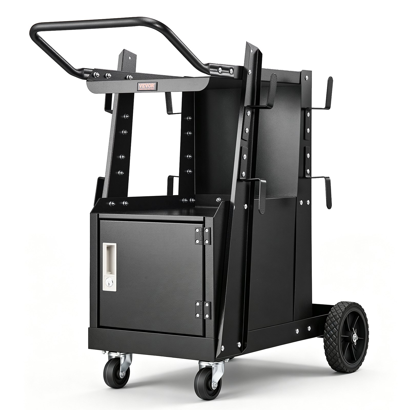 VEVOR Welding Cart, 2-Tier Heavy Duty Welder Cart with Anti-Theft Lockable Cabinet, 265LBS Weight Capacity, 360° Swivel Wheels, Tank Storage Safety Chains, Welding Cabinet for TIG, ARC, Plasma Cutter