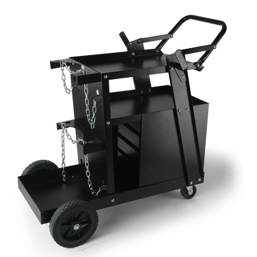 VEVOR 2-Tier 4 Drawers Welding Cart, Welder Cart with 265LBS Static Weight Capacity, 360° Swivel Wheels, Tank Storage Safety Chains, Heavy Duty Rolling for Mig Welder and Plasma Cutter
