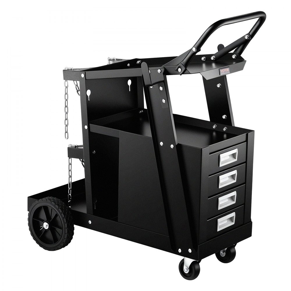 VEVOR Welding Cart, 2-Tier 4 Drawers Welder Cart with 120.2 kg Weight Capacity, 360° Swivel Wheels, Tank Storage Safety Chains, Heavy Duty Rolling MIG Welder Cart for Mig Welder and Plasma Cutter
