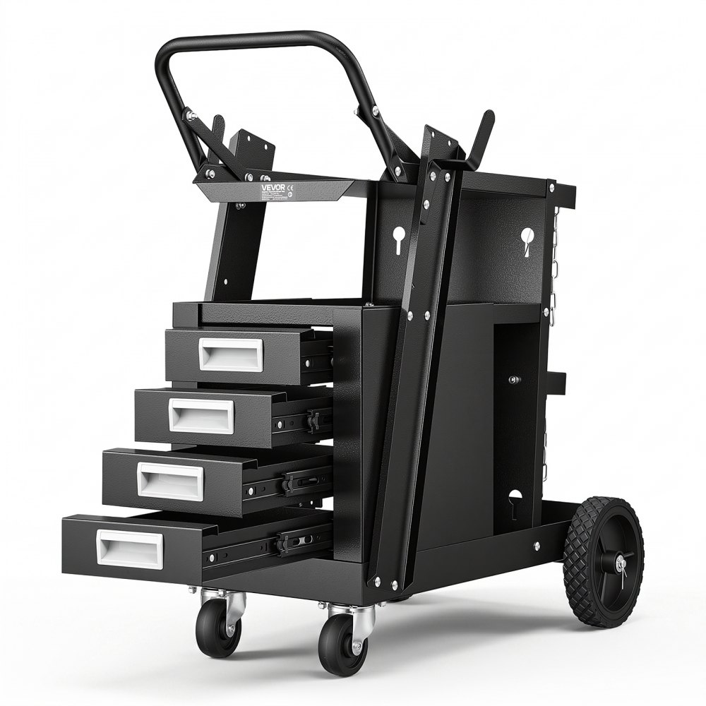 VEVOR Welding Cart, 2-Tier 4 Drawers Welder Cart with 120.2 kg Weight Capacity, 360° Swivel Wheels, Tank Storage Safety Chains, Heavy Duty Rolling MIG Welder Cart for Mig Welder and Plasma Cutter