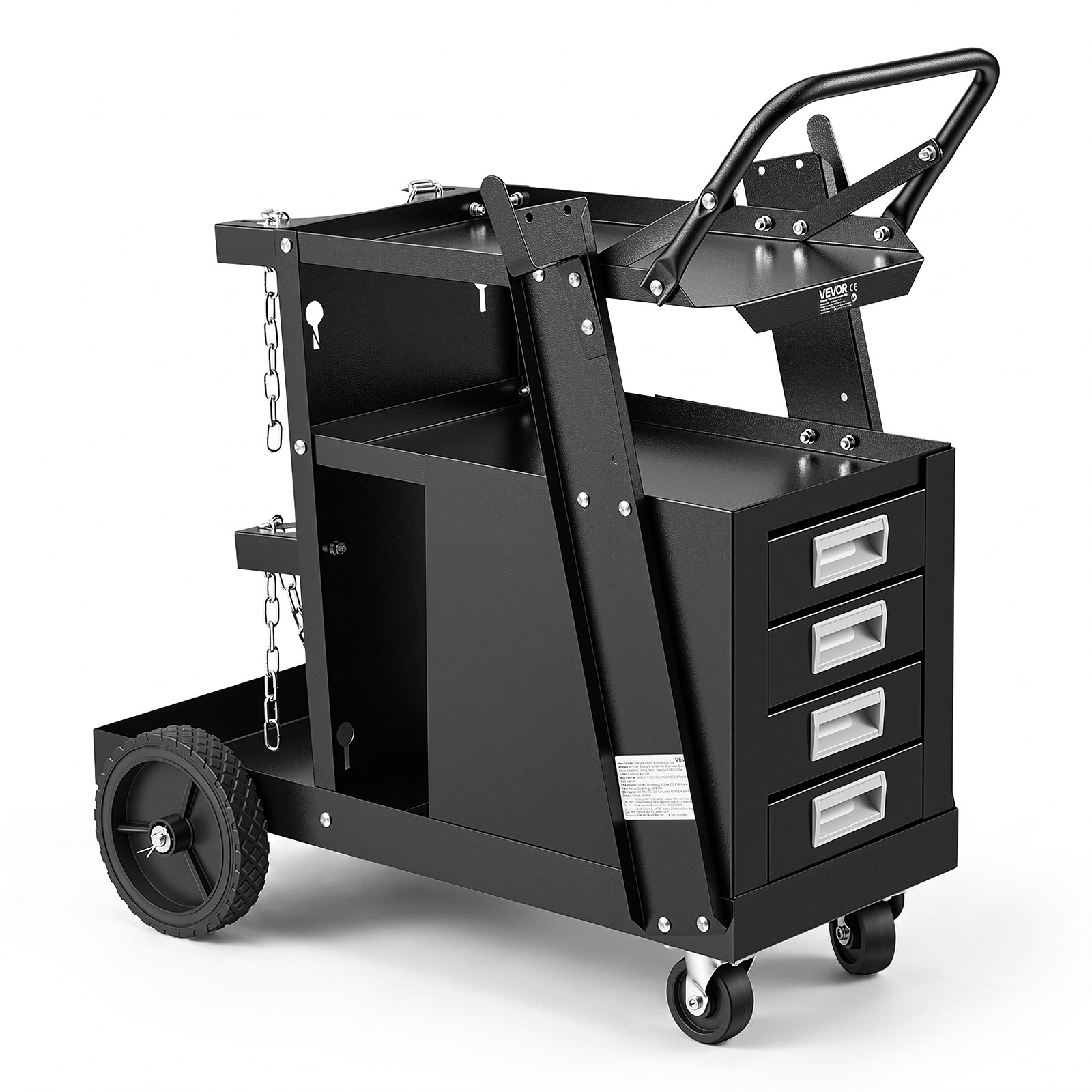 VEVOR Welding Cart, 2-Tier 4 Drawers Welder Cart with 120.2 kg Weight Capacity, 360° Swivel Wheels, Tank Storage Safety Chains, Heavy Duty Rolling MIG Welder Cart for Mig Welder and Plasma Cutter