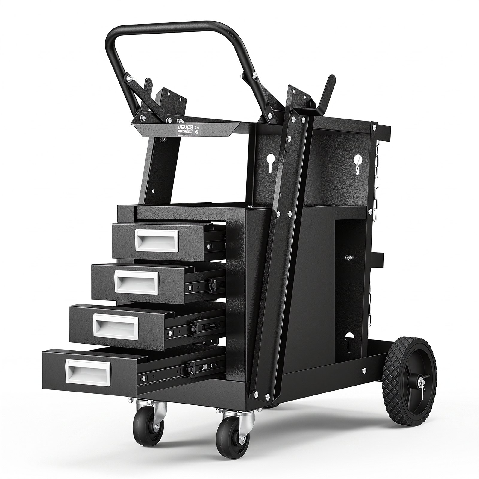 VEVOR Welding Cart, 2-Tier 4 Drawers Welder Cart with 120.2 kg Weight Capacity, 360° Swivel Wheels, Tank Storage Safety Chains, Heavy Duty Rolling MIG Welder Cart for Mig Welder and Plasma Cutter
