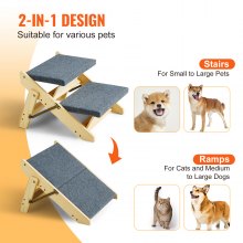 VEVOR  Wooden Pet Stairs/Pet Step with 2 Steps 2-in-1 Foldable Dog Stair 110 lbs