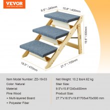 VEVOR Wood Pet Stairs/Pet Steps, 2-in-1 Foldable Wooden Dog Stair for Beds, Sofa and Cars, Dog Stairs & Ramp with 3 Steps for Small Medium Large Pet, up to 150 lbs