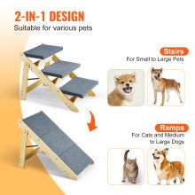 VEVOR Wood Pet Stairs/Pet Steps, 2-in-1 Foldable Wooden Dog Stair for Beds, Sofa and Cars, Dog Stairs & Ramp with 3 Steps for Small Medium Large Pet, up to 150 lbs