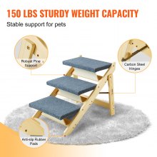 VEVOR  Wooden Pet Stairs/Pet Step with 3 Steps 2-in-1 Foldable Dog Stair 150 lbs