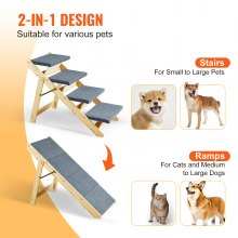VEVOR Escaleras de madera para mascotas/escalones para mascotas, escalera de madera plegable 2 en 1 para camas, sofá y coches, escaleras y rampa para perros con 4 escalones para mascotas pequeñas, medianas y grandes, hasta 150 libras