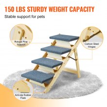 VEVOR Wood Pet Stairs/Pet Steps, 2-in-1 Foldable Wooden Dog Stair for Beds, Sofa and Cars, Dog Stairs & Ramp with 4 Steps for Small Medium Large Pet, up to 150 lbs