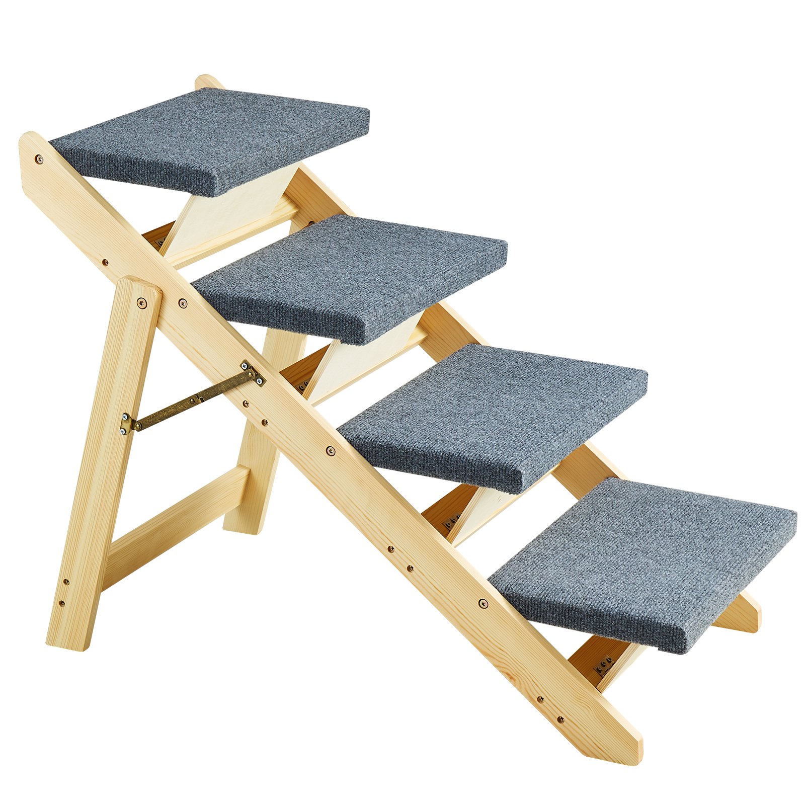 VEVOR Wood Pet Stairs/Pet Steps, 2-in-1 Foldable Wooden Dog Stair for Beds, Sofa and Cars, Dog Stairs & Ramp with 4 Steps for Small Medium Large Pet, up to 150 lbs
