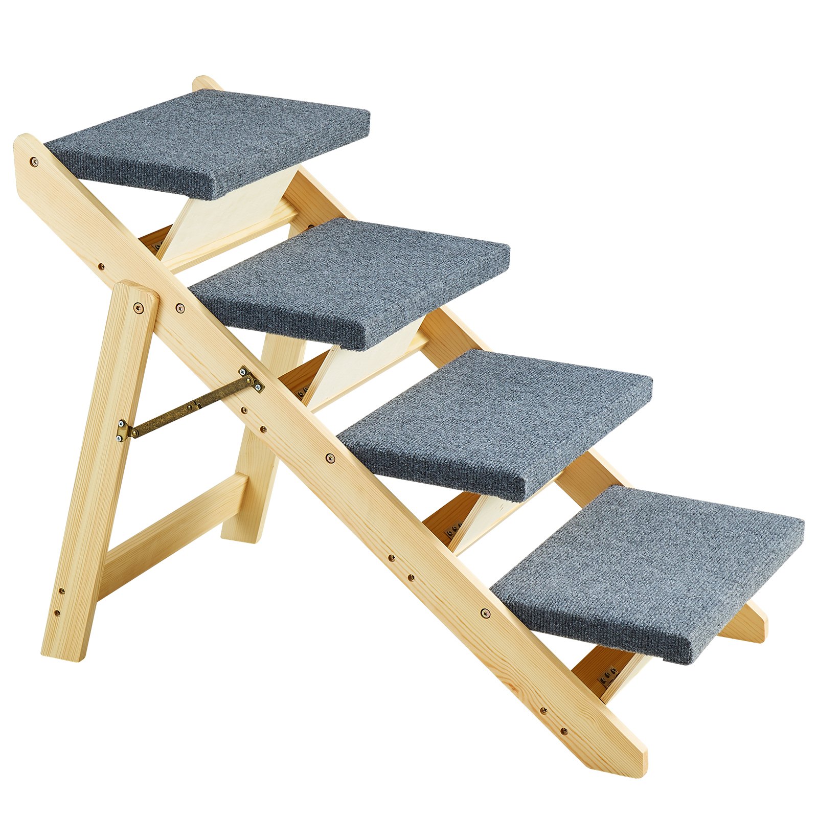 VEVOR Wood Pet Stairs/Pet Steps, 2-in-1 Foldable Wooden Dog Stair for Beds, Sofa and Cars, Dog Stairs & Ramp with 4 Steps for Small Medium Large Pet, up to 150 lbs