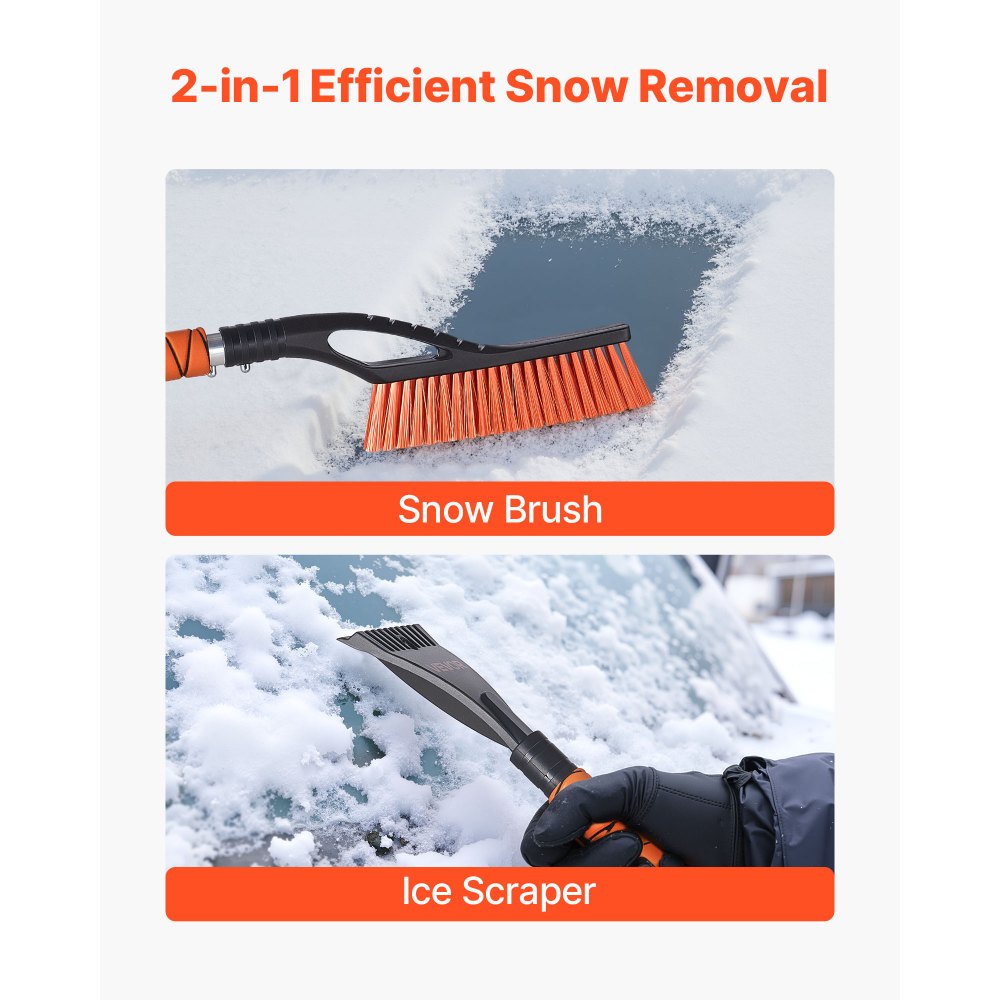 VEVOR Snow Brush and Ice Scrapers for Car Windshield, 27-inch Aluminum Snow Scraper Removal Tool with Foam Grip & Scratch-Free Bristles, Detachable and Easy-to-Carry for Cars, Trucks, SUVs, RVs