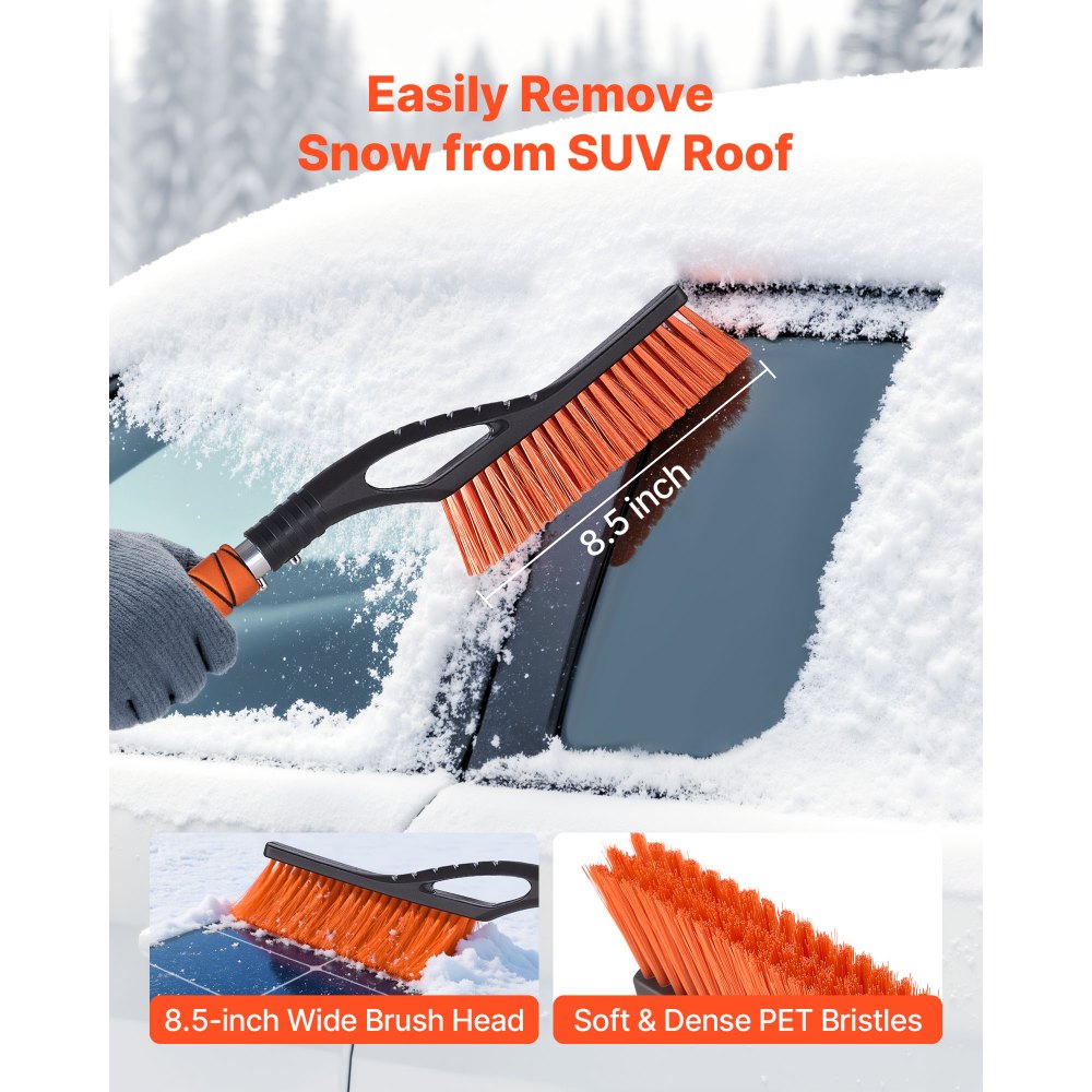 VEVOR Snow Brush and Ice Scrapers for Car Windshield, 27-inch Aluminum Snow Scraper Removal Tool with Foam Grip & Scratch-Free Bristles, Detachable and Easy-to-Carry for Cars, Trucks, SUVs, RVs