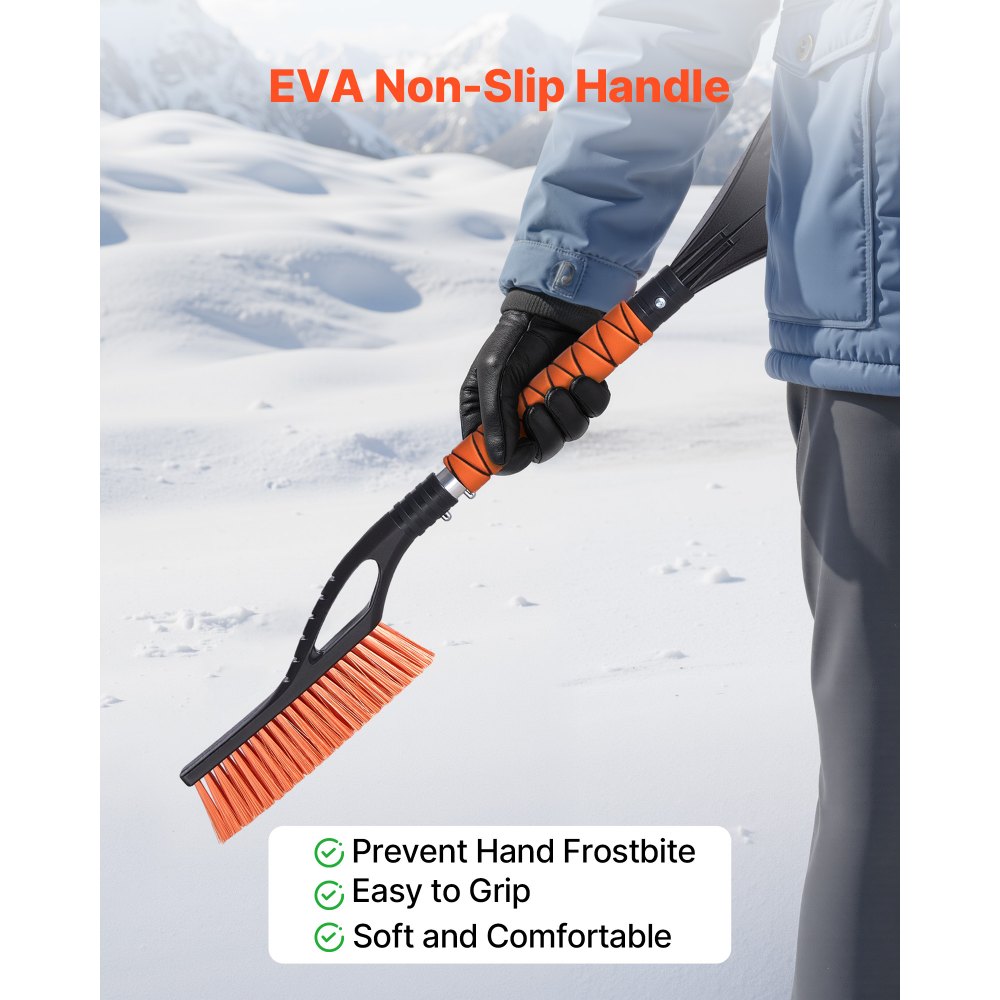VEVOR Snow Brush and Ice Scrapers for Car Windshield, 27-inch Aluminum Snow Scraper Removal Tool with Foam Grip & Scratch-Free Bristles, Detachable and Easy-to-Carry for Cars, Trucks, SUVs, RVs