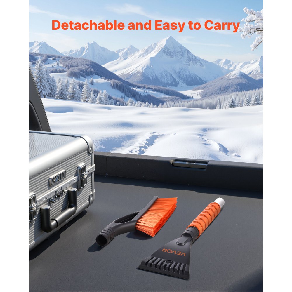 VEVOR Snow Brush and Ice Scrapers for Car Windshield, 27-inch Aluminum Snow Scraper Removal Tool with Foam Grip & Scratch-Free Bristles, Detachable and Easy-to-Carry for Cars, Trucks, SUVs, RVs