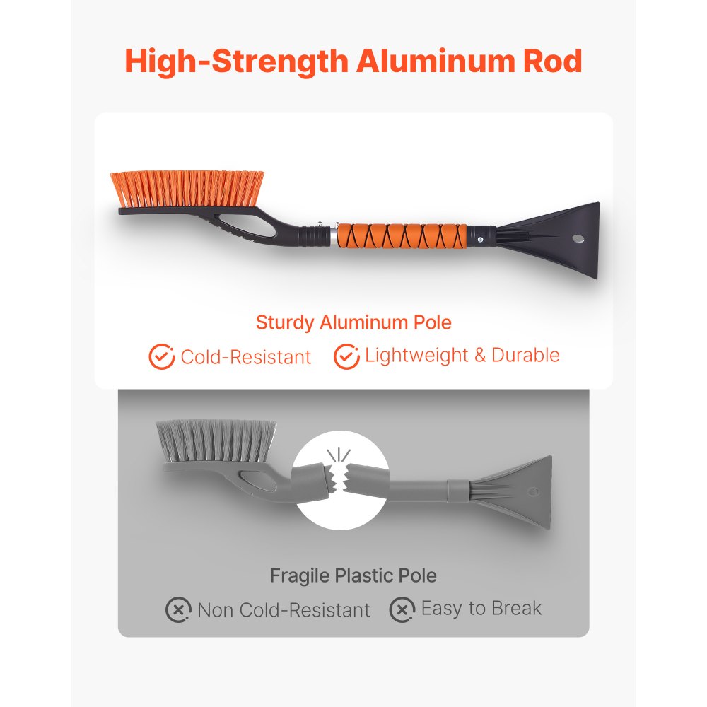 VEVOR Snow Brush and Ice Scrapers for Car Windshield, 27-inch Aluminum Snow Scraper Removal Tool with Foam Grip & Scratch-Free Bristles, Detachable and Easy-to-Carry for Cars, Trucks, SUVs, RVs
