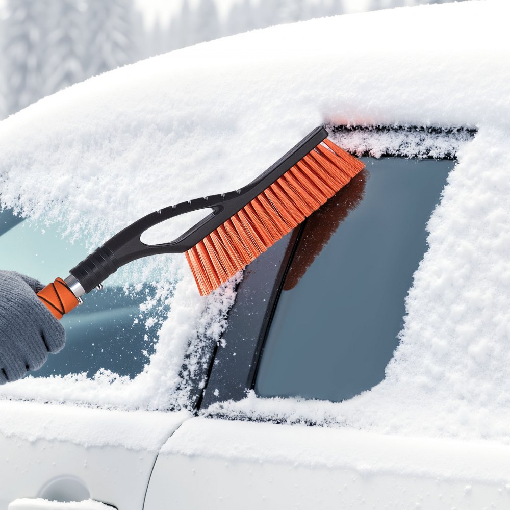 VEVOR Snow Brush and Ice Scrapers for Car Windshield, 27-inch Aluminum Snow Scraper Removal Tool with Foam Grip & Scratch-Free Bristles, Detachable and Easy-to-Carry for Cars, Trucks, SUVs, RVs