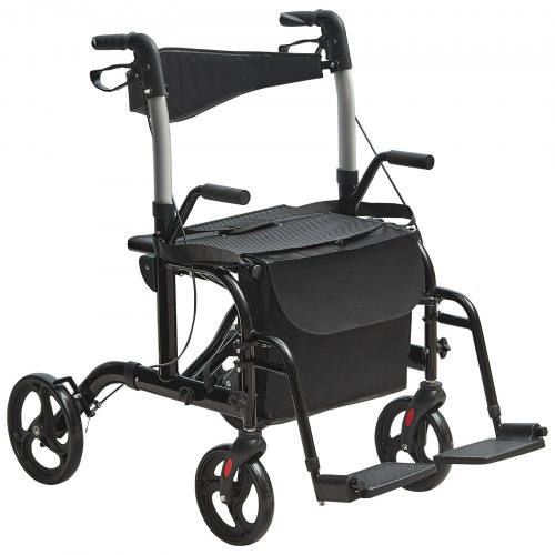 VEVOR 2 in 1 Rollator Walker & Transport Chair for Seniors, Folding Rolling Walker Wheelchair Combo & Footrests, Lightweight Aluminum Mobility Walker with Adjustable Handle, All Terrain Wheels, 136 kg