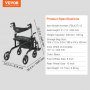 VEVOR 2v1 rolovacie chodítko a transportná stolička pre seniorov, skladacie rolovacie invalidné kreslo Combo & opierky na nohy, ľahké hliníkové pohyblivé chodítko s nastaviteľnou rukoväťou, všetky terénne kolesá, 300 LBS