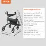 VEVOR 2 in 1 Rollator Walker & Transport Chair for Seniors, Folding Rolling Walker Wheelchair Combo & Footrests, Lightweight Aluminum Mobility Walker with Adjustable Handle, All Terrain Wheels, 136 kg