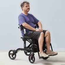 VEVOR 2 σε 1 Rollator Walker & Transport Chair για ηλικιωμένους, Αναδιπλούμενο Rolling Walker Combo & Footrests, Ελαφρύς περιπατητής κινητικότητας αλουμινίου με ρυθμιζόμενη λαβή, τροχοί παντός εδάφους, 300LBS