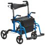 VEVOR 2v1 rolovací chodítko a transportní křeslo pro seniory, skládací rolovací invalidní vozík Combo & stupačky, lehké hliníkové pohyblivé chodítko s nastavitelnou rukojetí, terénní kola, 300 LBS