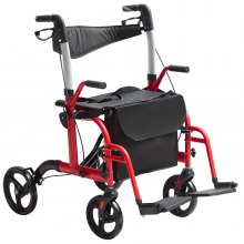 VEVOR 2v1 rolovací chodítko a transportní křeslo pro seniory, skládací rolovací invalidní vozík Combo & stupačky, lehké hliníkové pohyblivé chodítko s nastavitelnou rukojetí, terénní kola, 300 LBS