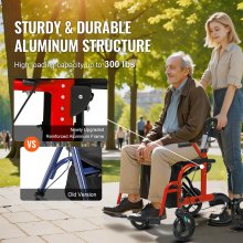 VEVOR 2 in 1 Rollator Walker & Transport Chair for Seniors, Folding Rolling Walker Wheelchair Combo & Footrests, Lightweight Aluminum Mobility Walker with Adjustable Handle, All Terrain Wheels, 300LBS