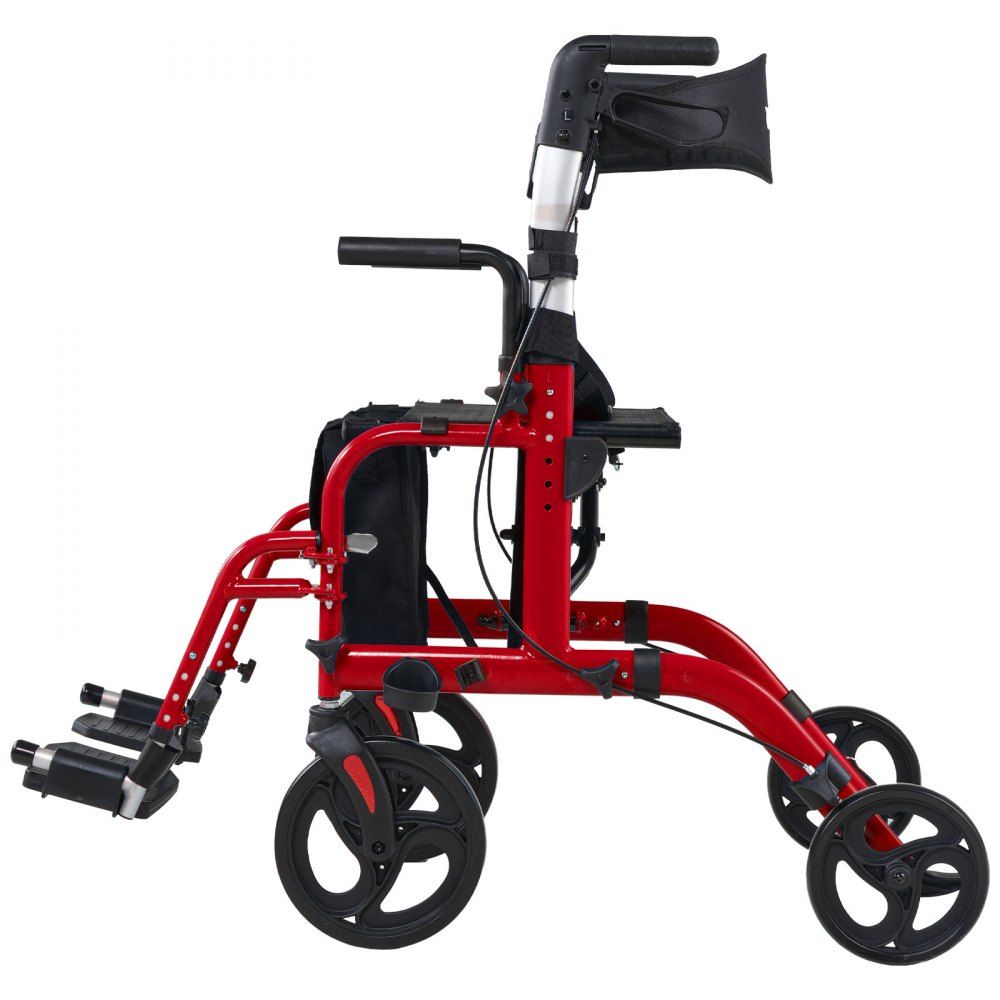 VEVOR 2-in-1 Rollator Walker & Transport Chair for Seniors, Foldable Rolling Walker Wheelchair, Lightweight Aluminum Mobility Walking Aid with Solid PVC Wheels, Cup & Cane Holder - Supports 136kg