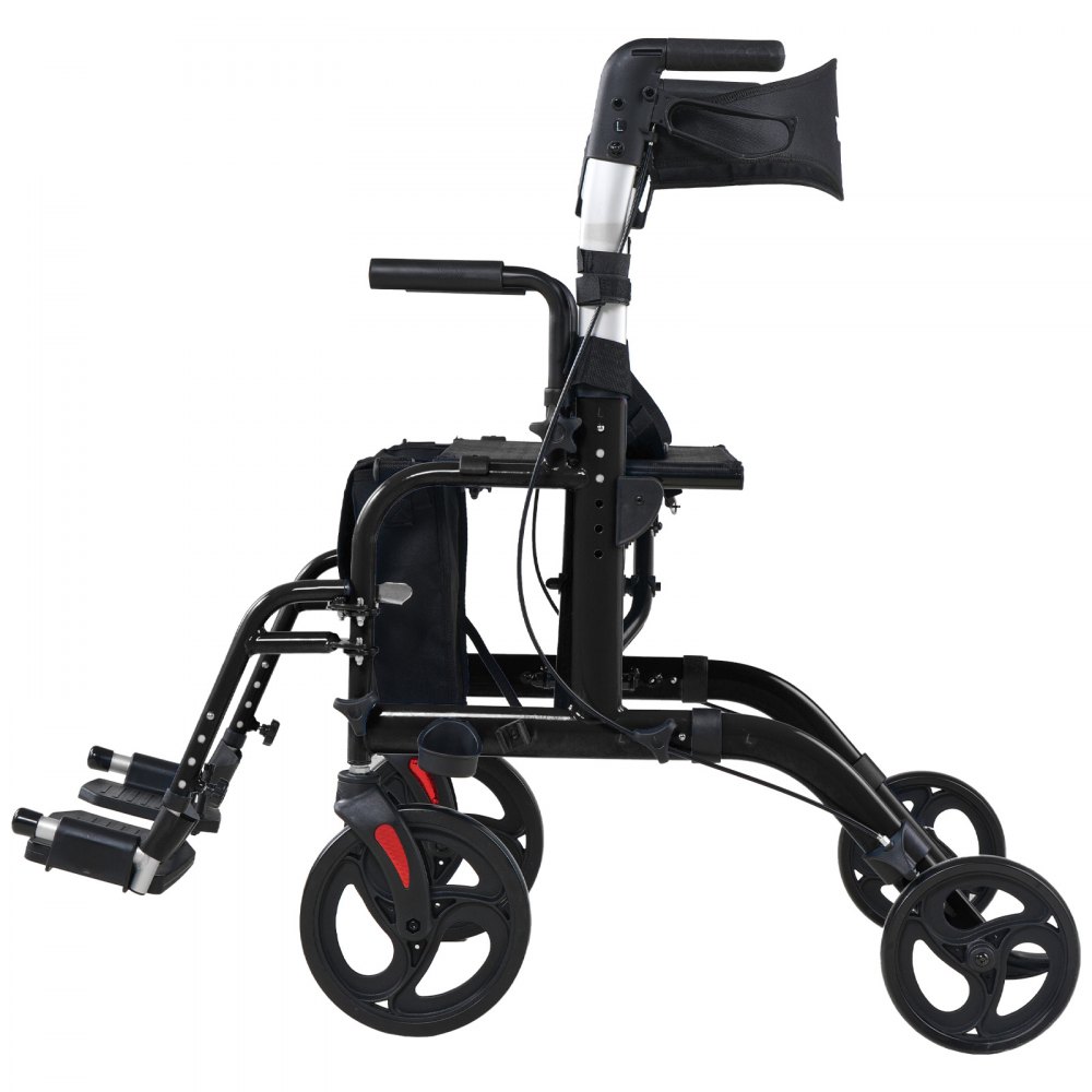 VEVOR 2-in-1 Rollator Walker & Transport Chair for Seniors, Foldable Rolling Walker Wheelchair, Lightweight Aluminum Mobility Walking Aid with Solid PVC Wheels, Cup & Cane Holder - Supports 136kg