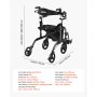 VEVOR 2-in-1 Rollator Walker & Transport Chair for Seniors, Foldable Rolling Walker Wheelchair, Lightweight Aluminum Mobility Walking Aid with Solid PVC Wheels, Cup & Cane Holder - Supports 136kg